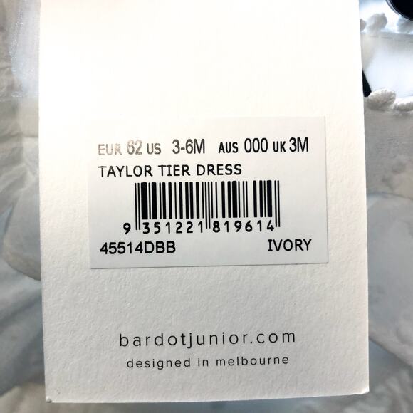 BARDOT Baby Taylor Tiered Dress 3-6 Months White Ivory Ruffled Lace Trim NWT - Picture 7 of 9